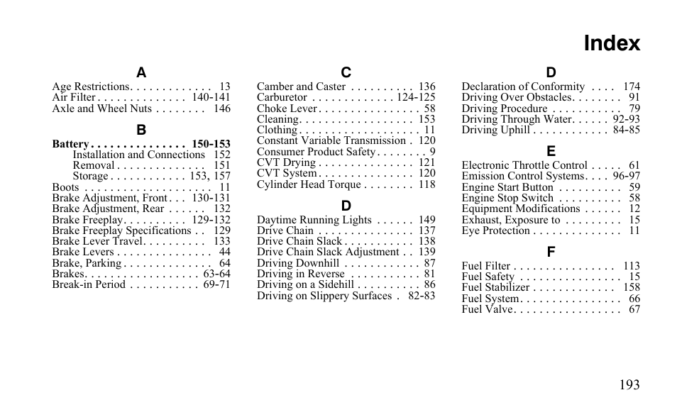 Index | Polaris Sportsman 9922475 User Manual | Page 196 / 199