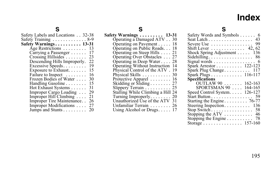 Index | Polaris Sportsman 9922475 User Manual | Page 198 / 199