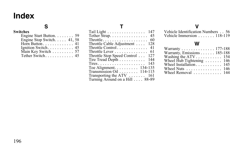 Index | Polaris Sportsman 9922475 User Manual | Page 199 / 199