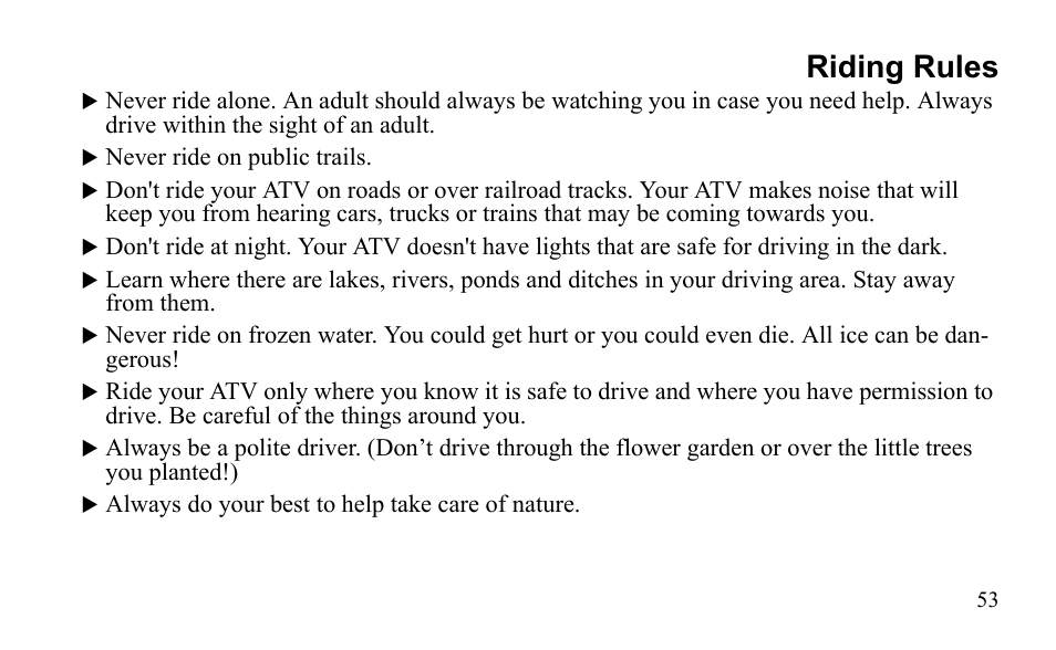 Riding rules | Polaris Sportsman 9922475 User Manual | Page 56 / 199