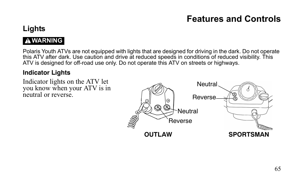 Features and controls | Polaris Sportsman 9922475 User Manual | Page 68 / 199