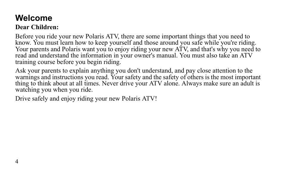 Welcome | Polaris Sportsman 9922475 User Manual | Page 7 / 199