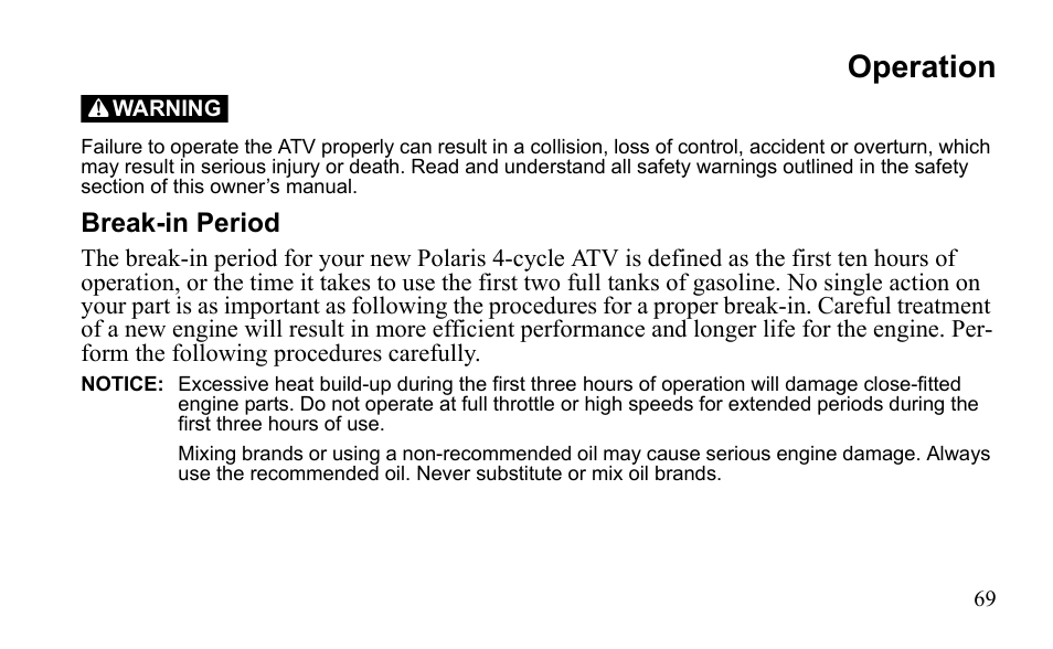 Operation | Polaris Sportsman 9922475 User Manual | Page 72 / 199