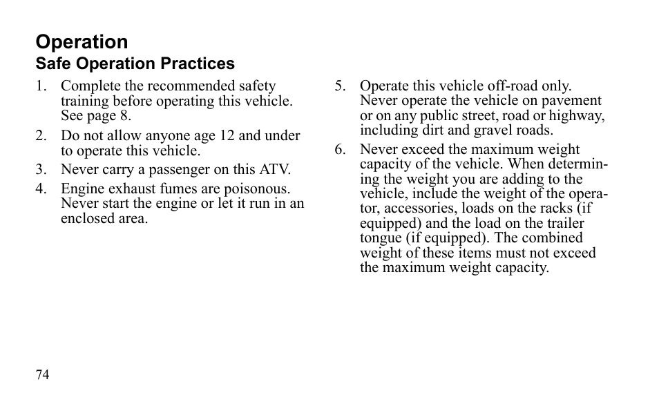 Operation | Polaris Sportsman 9922475 User Manual | Page 77 / 199