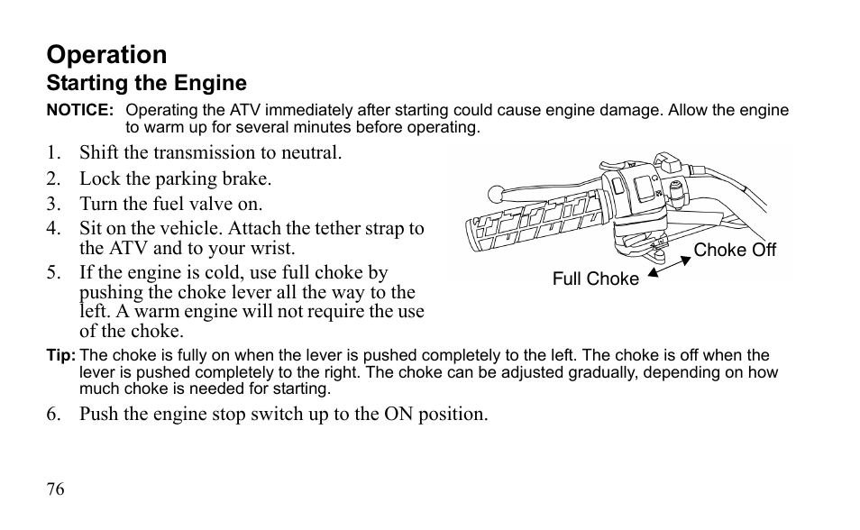 Operation | Polaris Sportsman 9922475 User Manual | Page 79 / 199