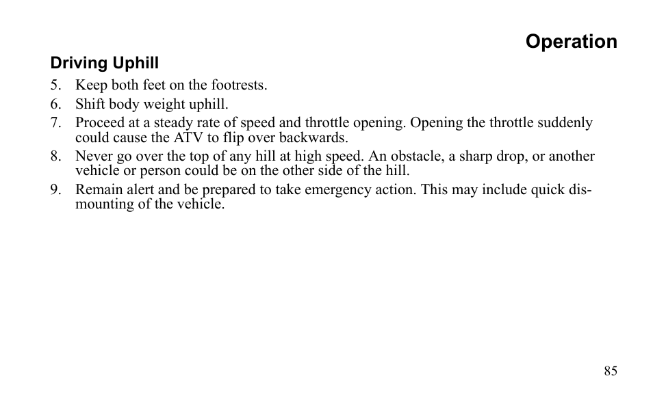 Operation | Polaris Sportsman 9922475 User Manual | Page 88 / 199