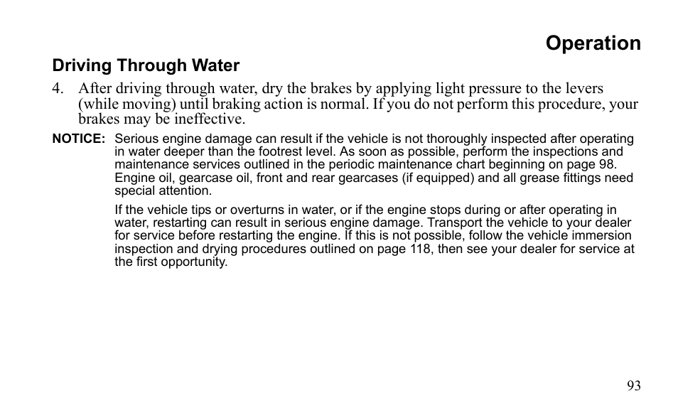 Operation, Driving through water | Polaris Sportsman 9922475 User Manual | Page 96 / 199