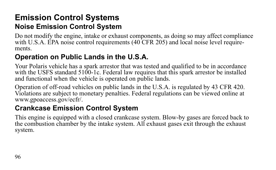 Emission control systems | Polaris Sportsman 9922475 User Manual | Page 99 / 199