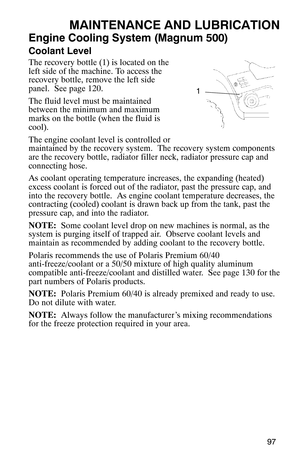 Maintenance and lubrication, Engine cooling system (magnum 500) | Polaris Magnum 330 User Manual | Page 100 / 151