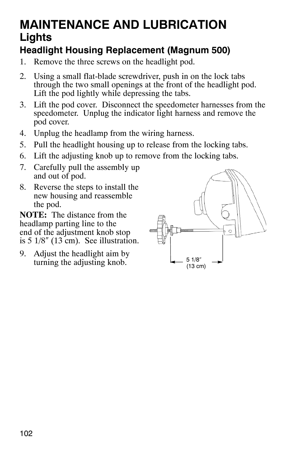 Maintenance and lubrication, Lights | Polaris Magnum 330 User Manual | Page 105 / 151