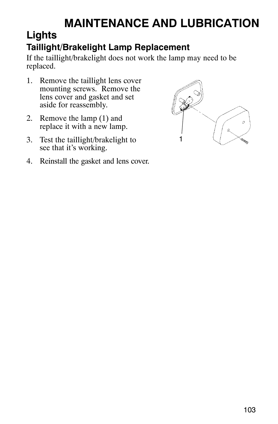 Maintenance and lubrication, Lights | Polaris Magnum 330 User Manual | Page 106 / 151