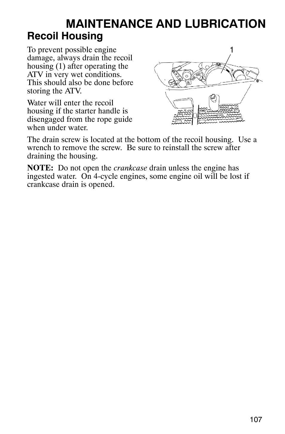 Maintenance and lubrication, Recoil housing | Polaris Magnum 330 User Manual | Page 110 / 151