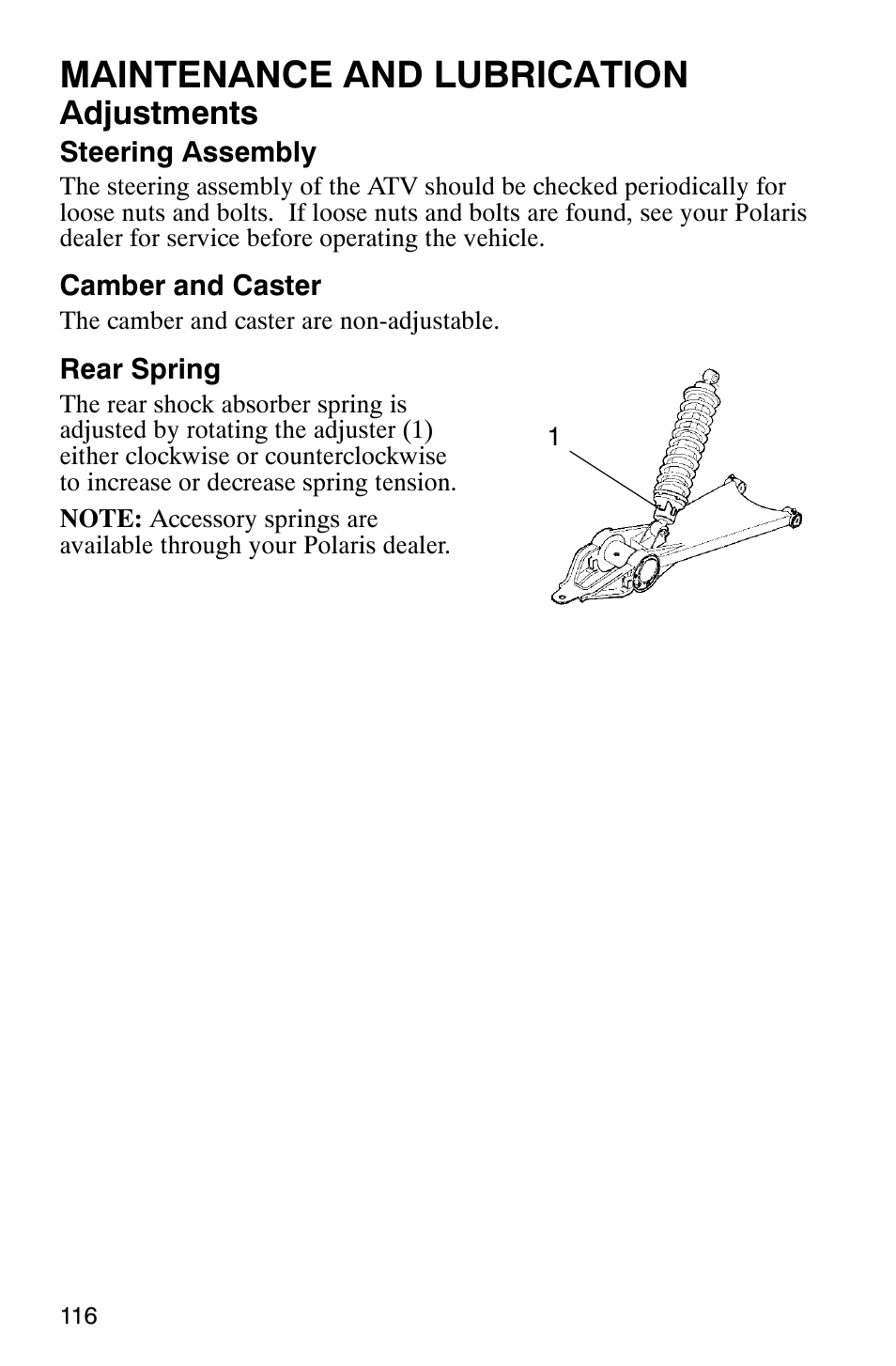 Maintenance and lubrication, Adjustments | Polaris Magnum 330 User Manual | Page 119 / 151