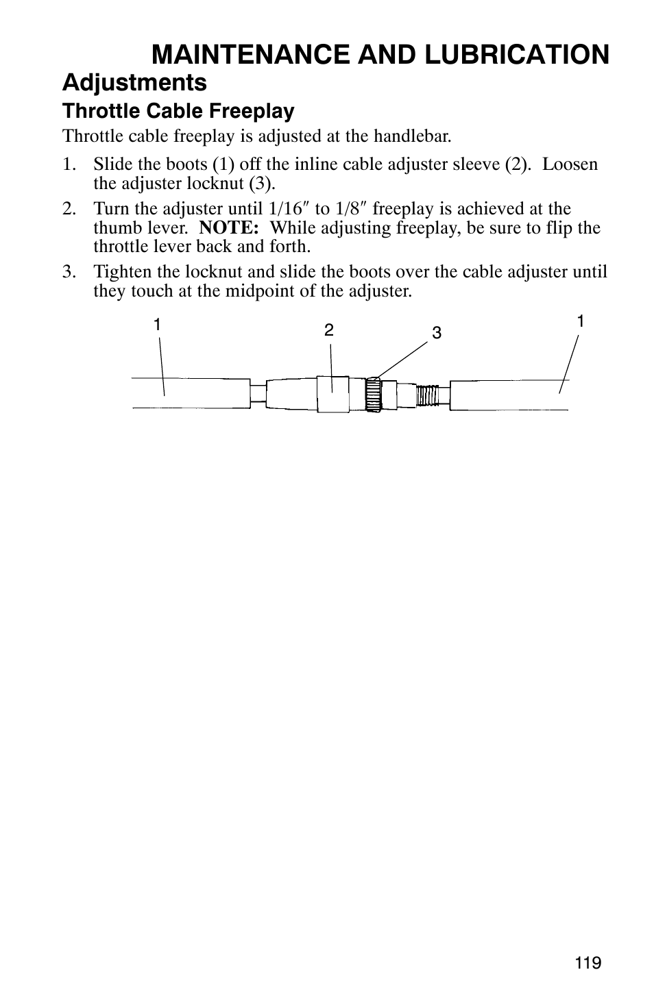 Maintenance and lubrication, Adjustments | Polaris Magnum 330 User Manual | Page 122 / 151