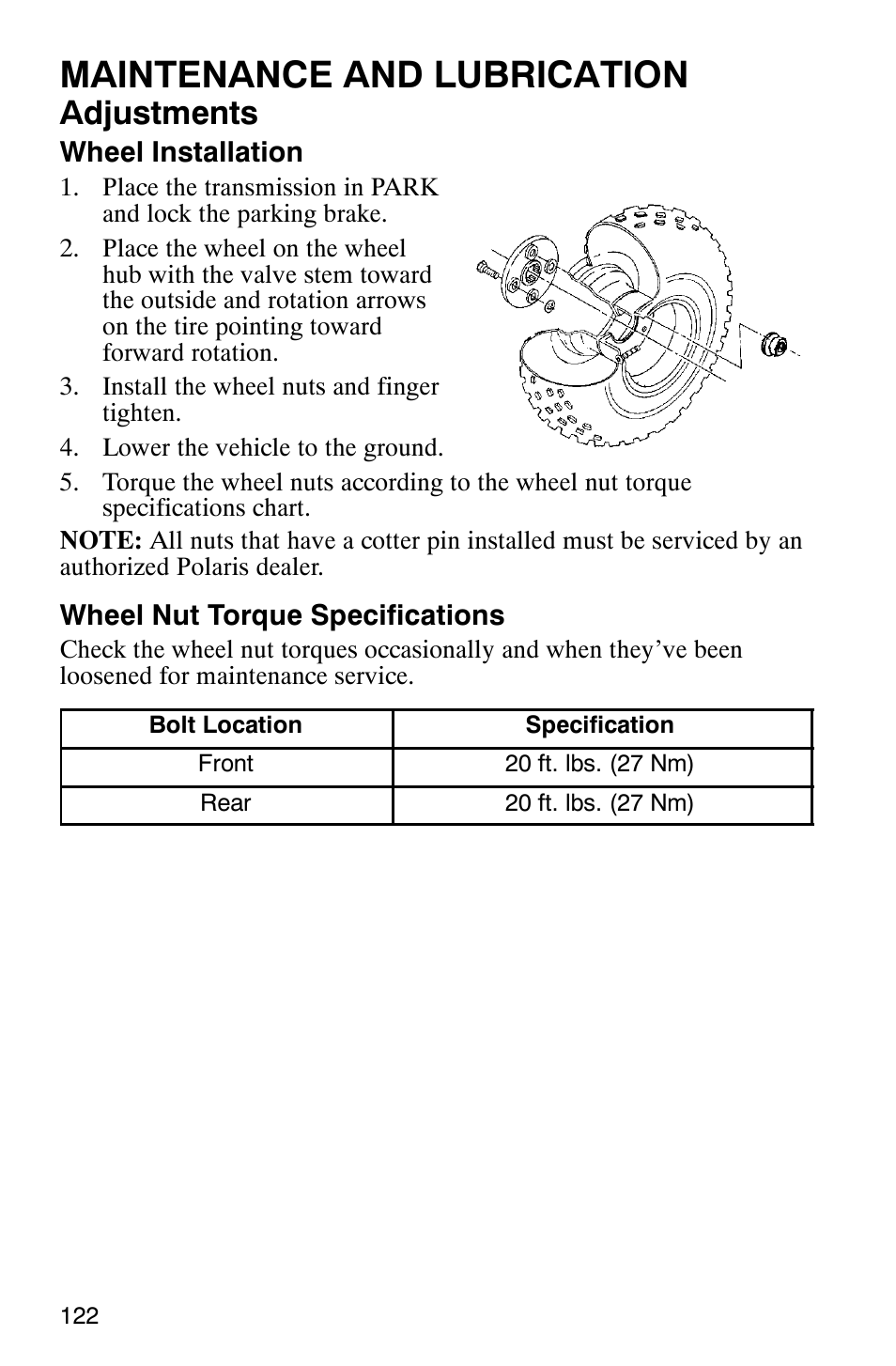 Maintenance and lubrication, Adjustments | Polaris Magnum 330 User Manual | Page 125 / 151