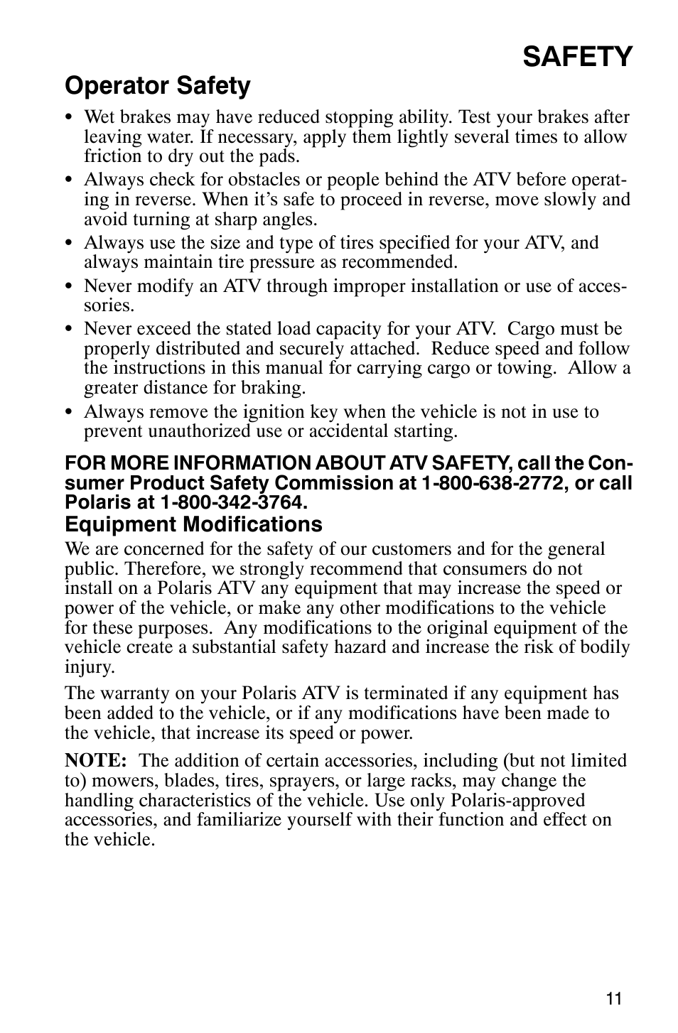 Safety, Operator safety | Polaris Magnum 330 User Manual | Page 14 / 151