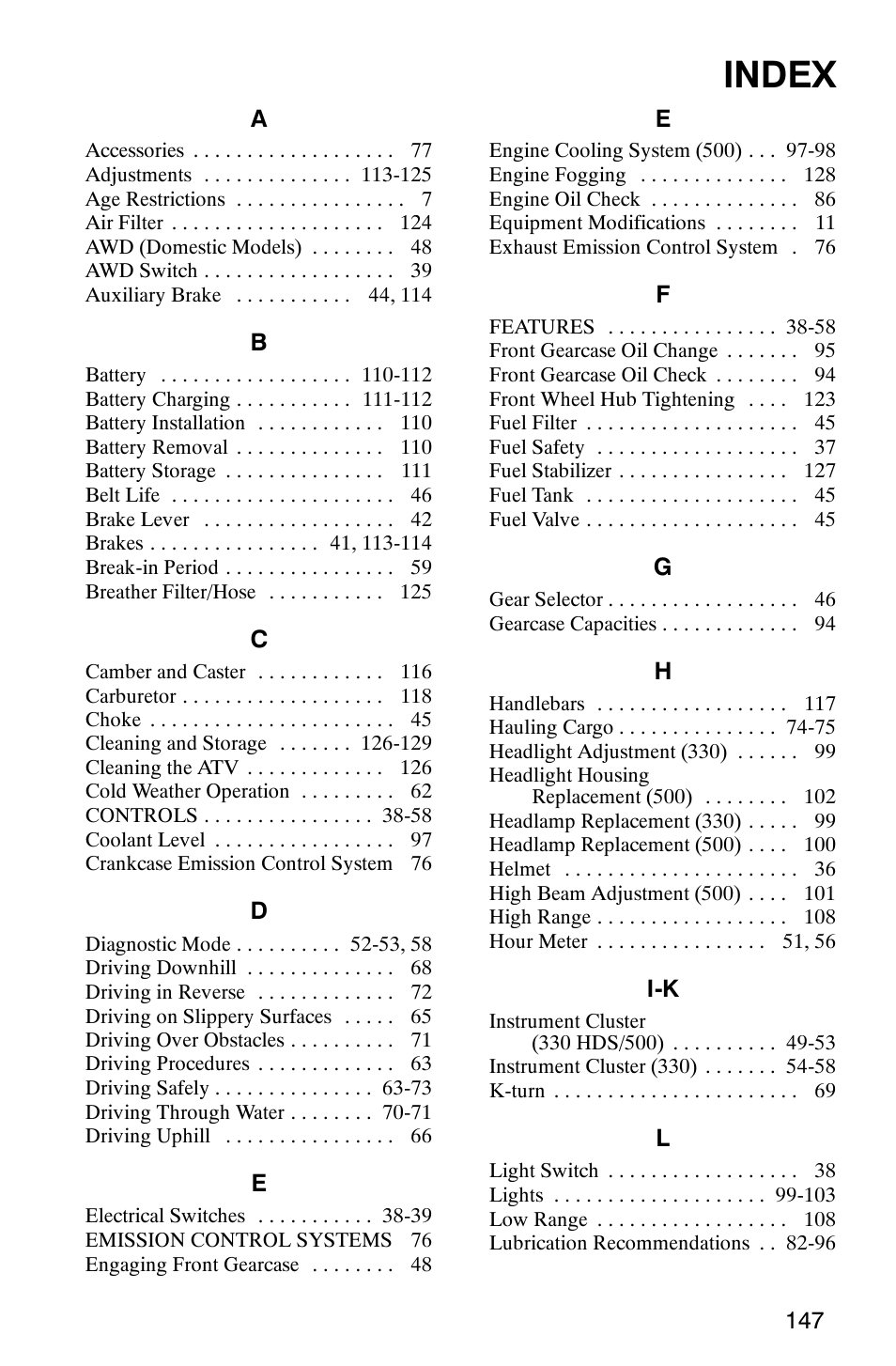 Index | Polaris Magnum 330 User Manual | Page 150 / 151