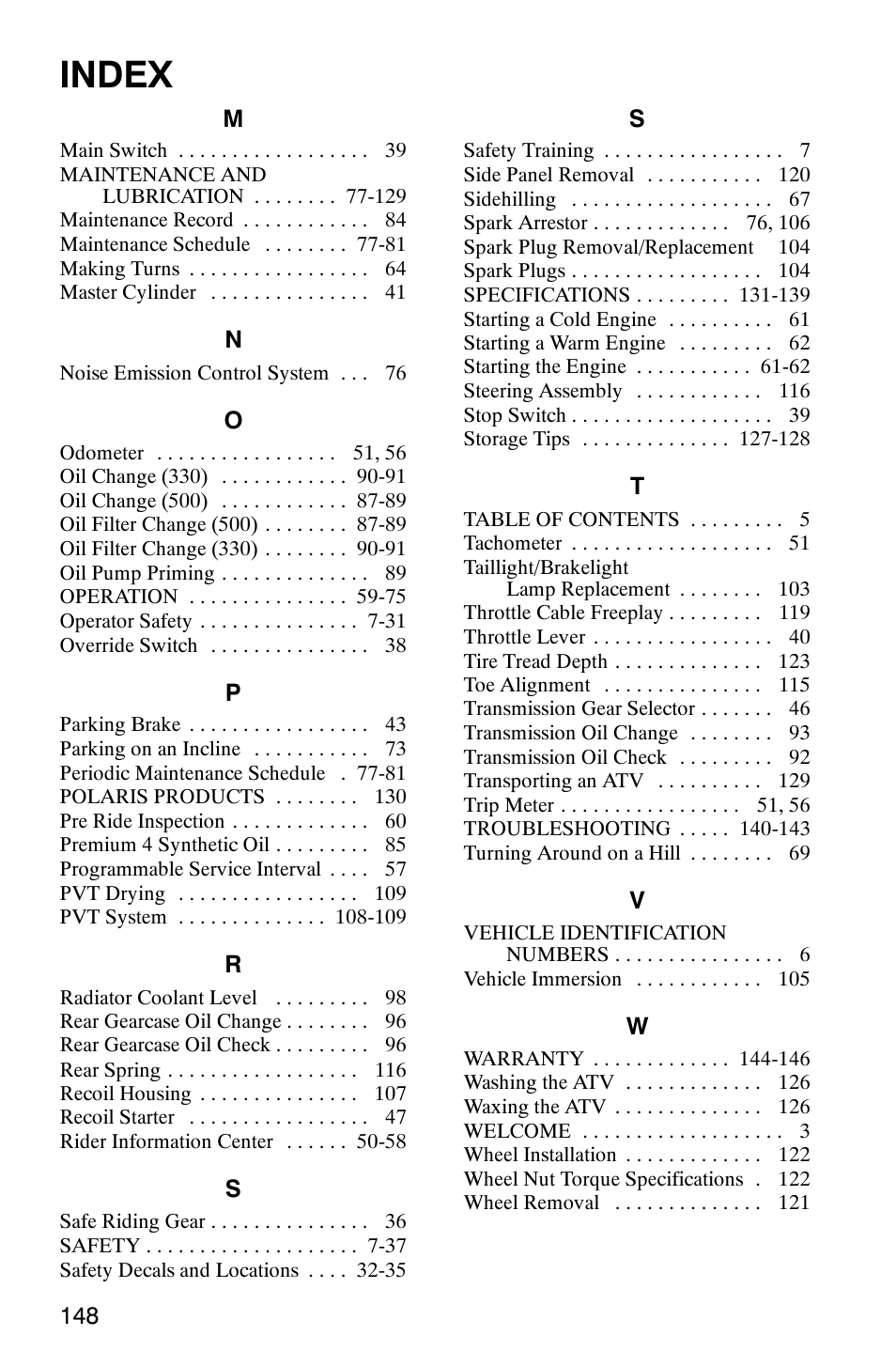 Index | Polaris Magnum 330 User Manual | Page 151 / 151
