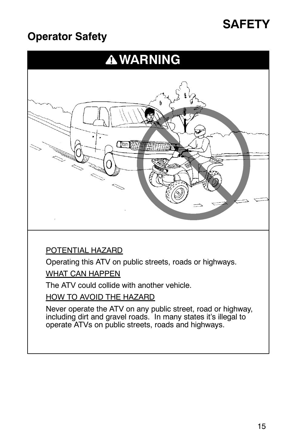 Warning, Safety, Operator safety | Polaris Magnum 330 User Manual | Page 18 / 151