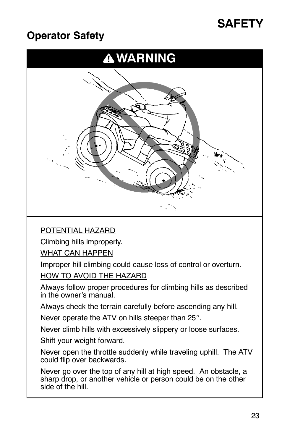 Warning, Safety, Operator safety | Polaris Magnum 330 User Manual | Page 26 / 151
