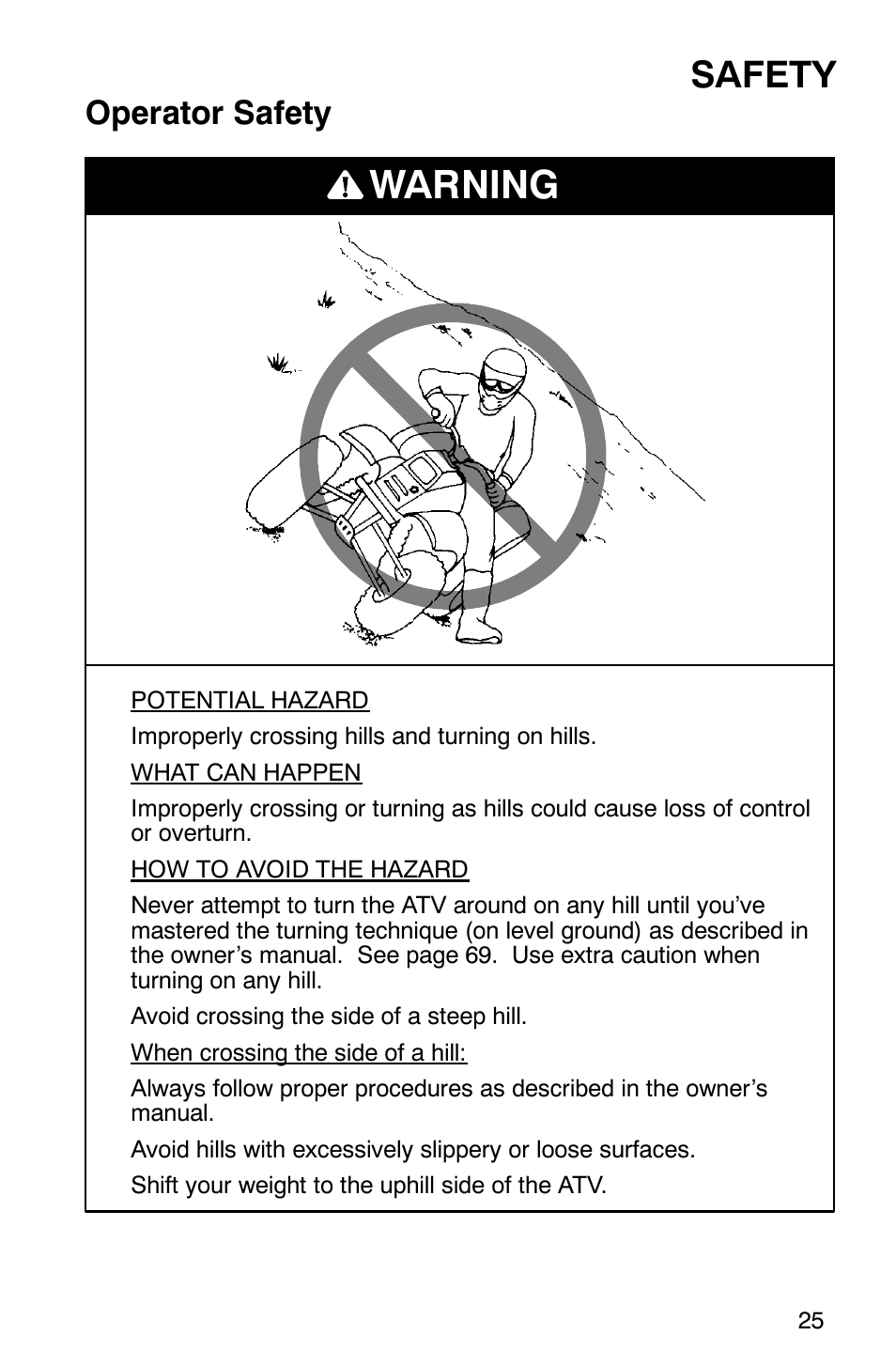 Warning, Safety, Operator safety | Polaris Magnum 330 User Manual | Page 28 / 151