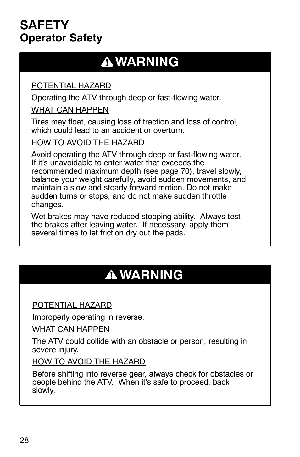 Warning, Safety, Operator safety | Polaris Magnum 330 User Manual | Page 31 / 151