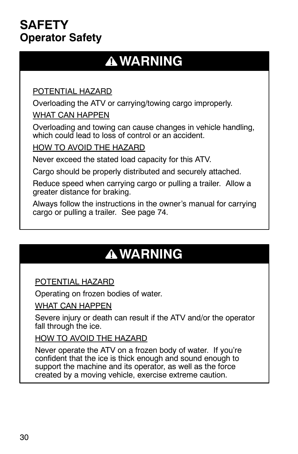 Warning, Safety, Operator safety | Polaris Magnum 330 User Manual | Page 33 / 151