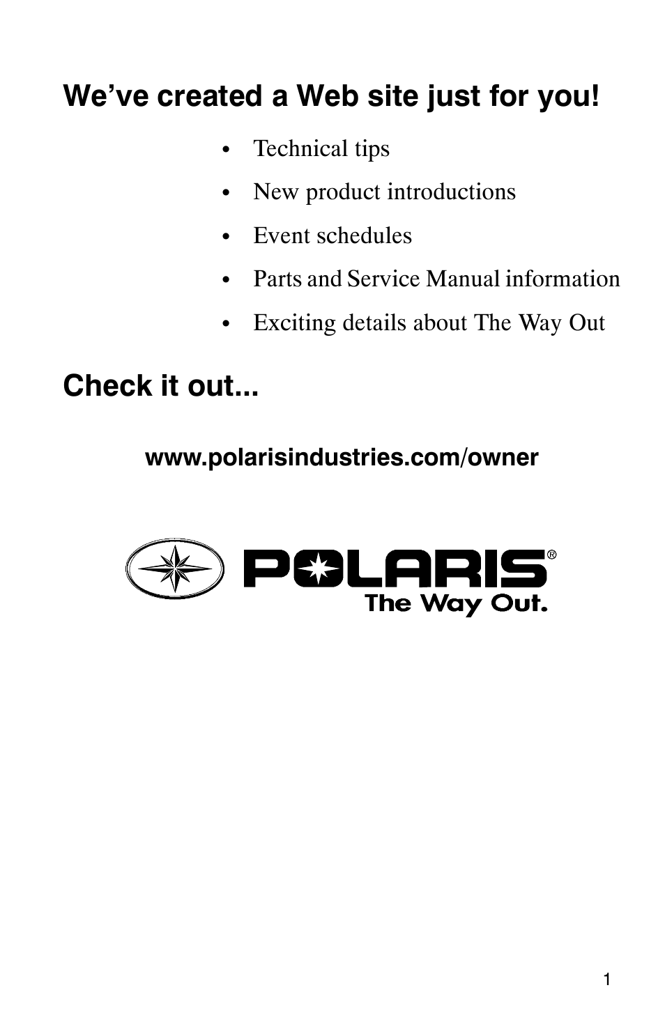 We’ve created a web site just for you, Check it out | Polaris Magnum 330 User Manual | Page 4 / 151