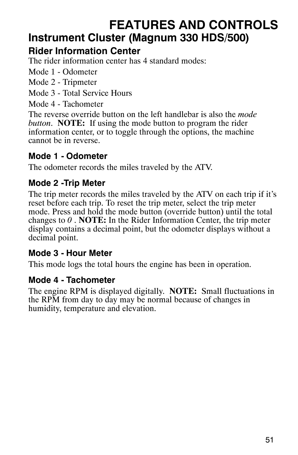Features and controls | Polaris Magnum 330 User Manual | Page 54 / 151