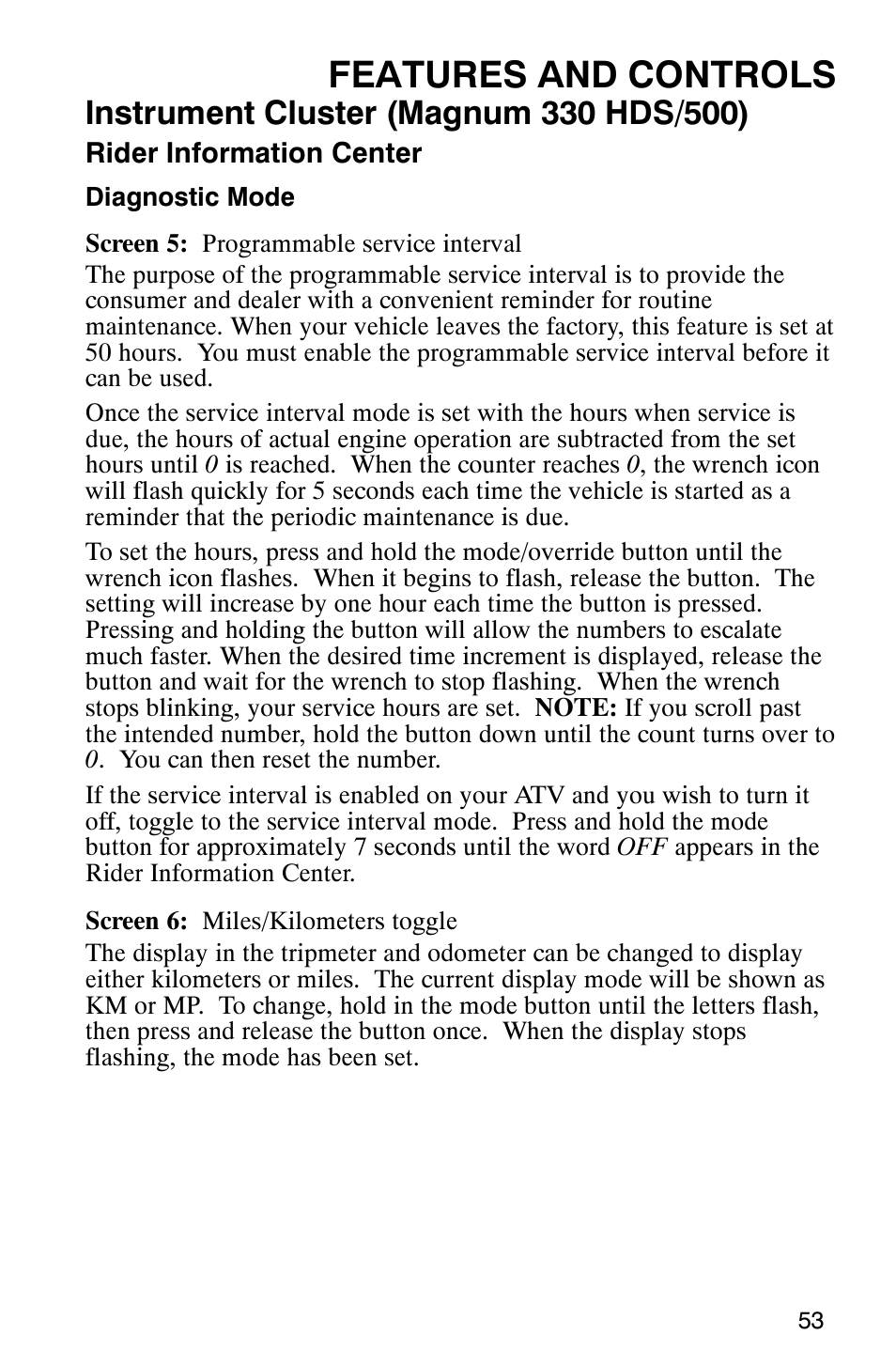 Features and controls | Polaris Magnum 330 User Manual | Page 56 / 151