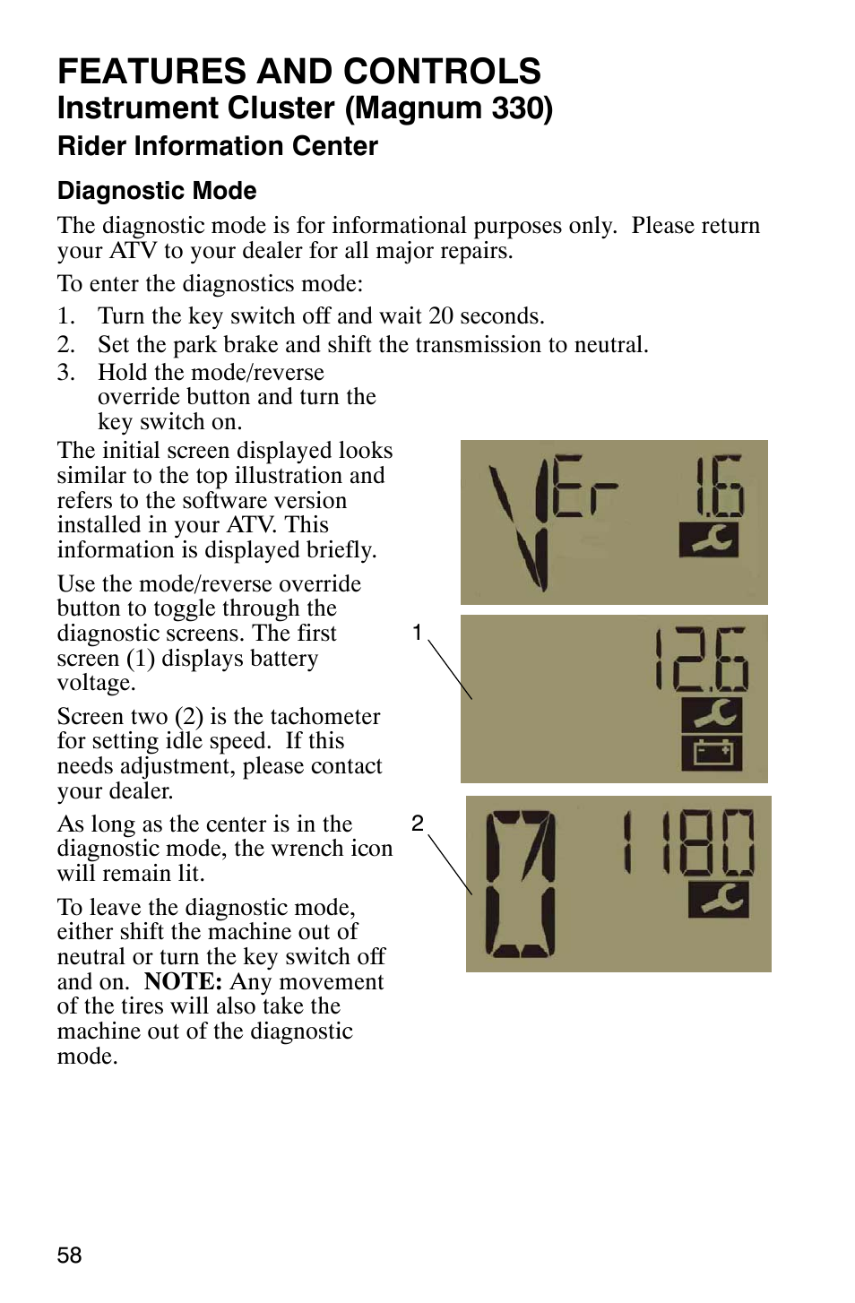 Features and controls, Instrument cluster (magnum 330) | Polaris Magnum 330 User Manual | Page 61 / 151