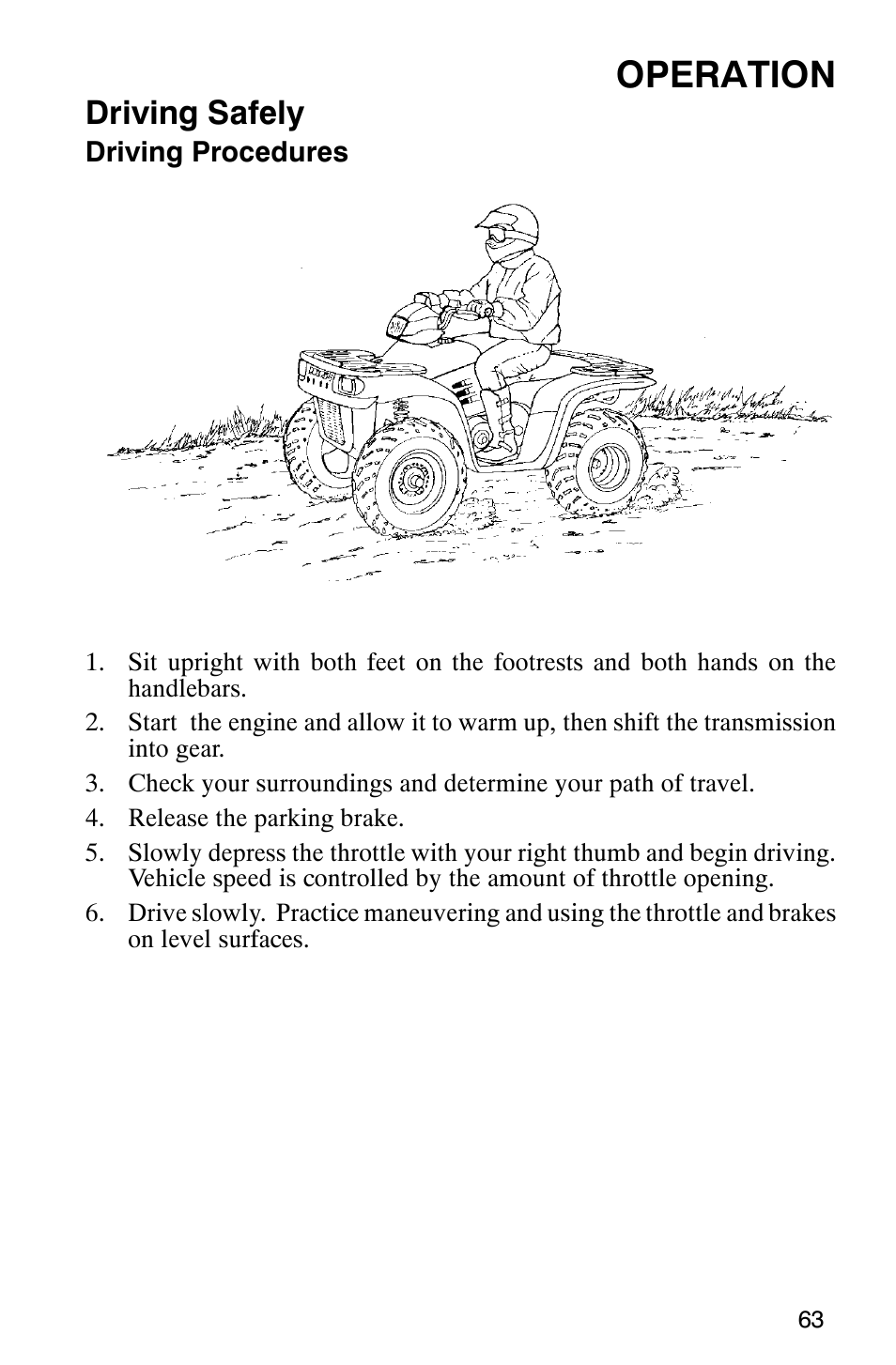 Operation, Driving safely | Polaris Magnum 330 User Manual | Page 66 / 151