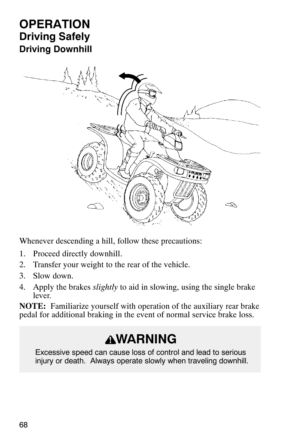 Warning, Operation, Driving safely | Polaris Magnum 330 User Manual | Page 71 / 151