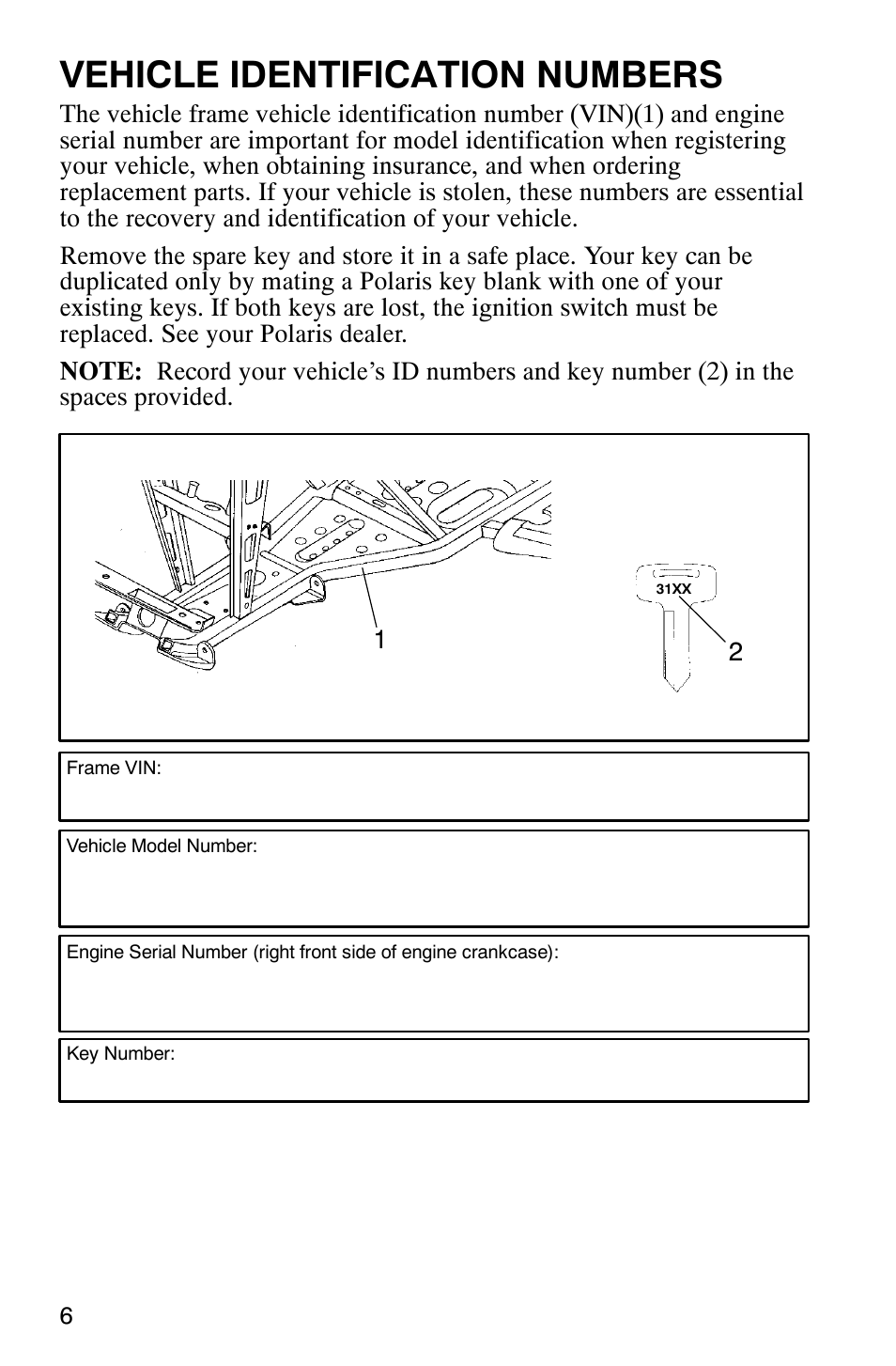 Vehicle identification numbers | Polaris Magnum 330 User Manual | Page 9 / 151