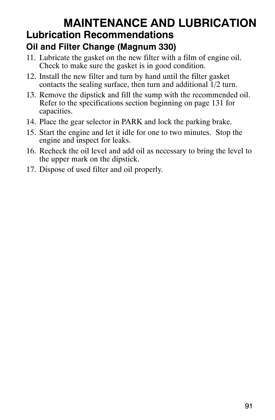 Maintenance and lubrication, Lubrication recommendations | Polaris Magnum 330 User Manual | Page 94 / 151