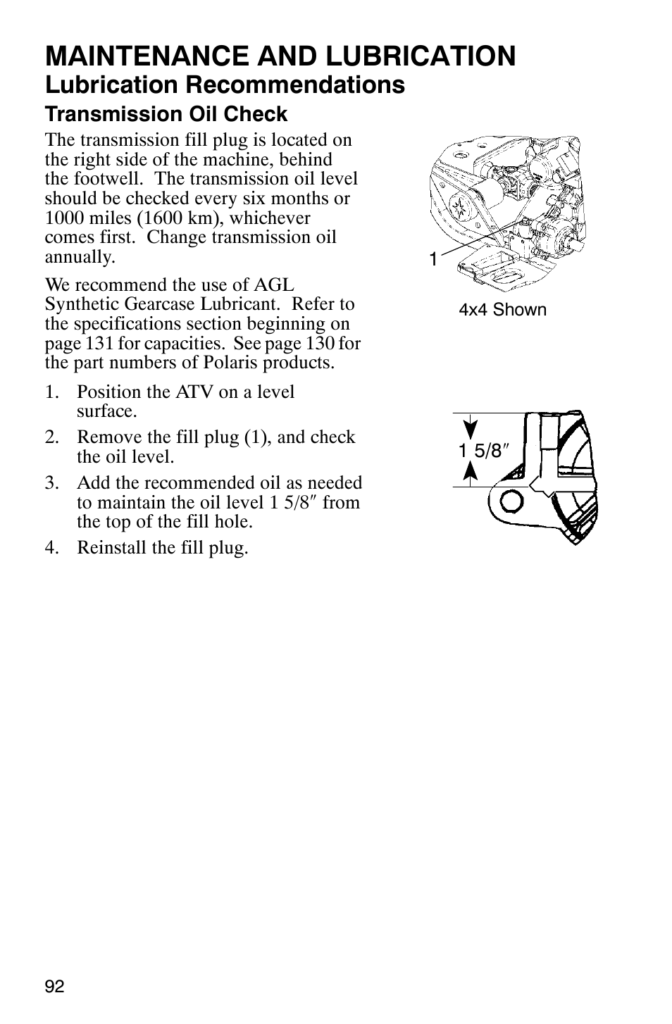 Maintenance and lubrication, Lubrication recommendations | Polaris Magnum 330 User Manual | Page 95 / 151