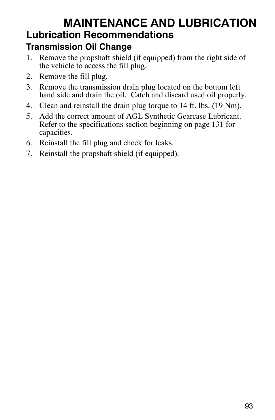 Maintenance and lubrication, Lubrication recommendations | Polaris Magnum 330 User Manual | Page 96 / 151