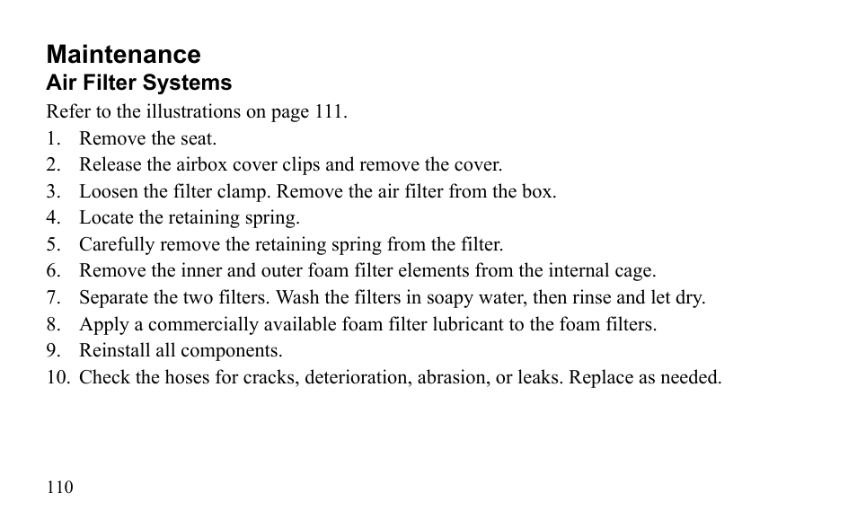 Maintenance | Polaris Outlaw 9922079 User Manual | Page 113 / 203