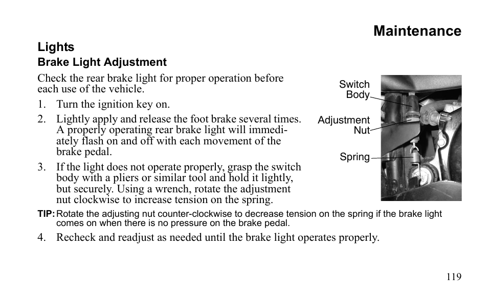 Maintenance | Polaris Outlaw 9922079 User Manual | Page 122 / 203
