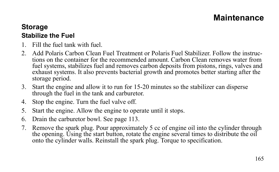 Maintenance | Polaris Outlaw 9922079 User Manual | Page 168 / 203