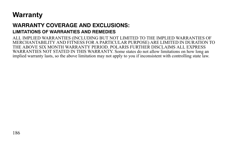 Warranty | Polaris Outlaw 9922079 User Manual | Page 189 / 203