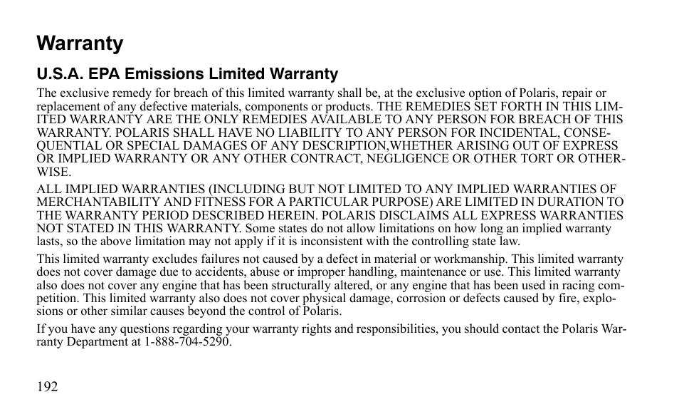 Warranty | Polaris Outlaw 9922079 User Manual | Page 195 / 203