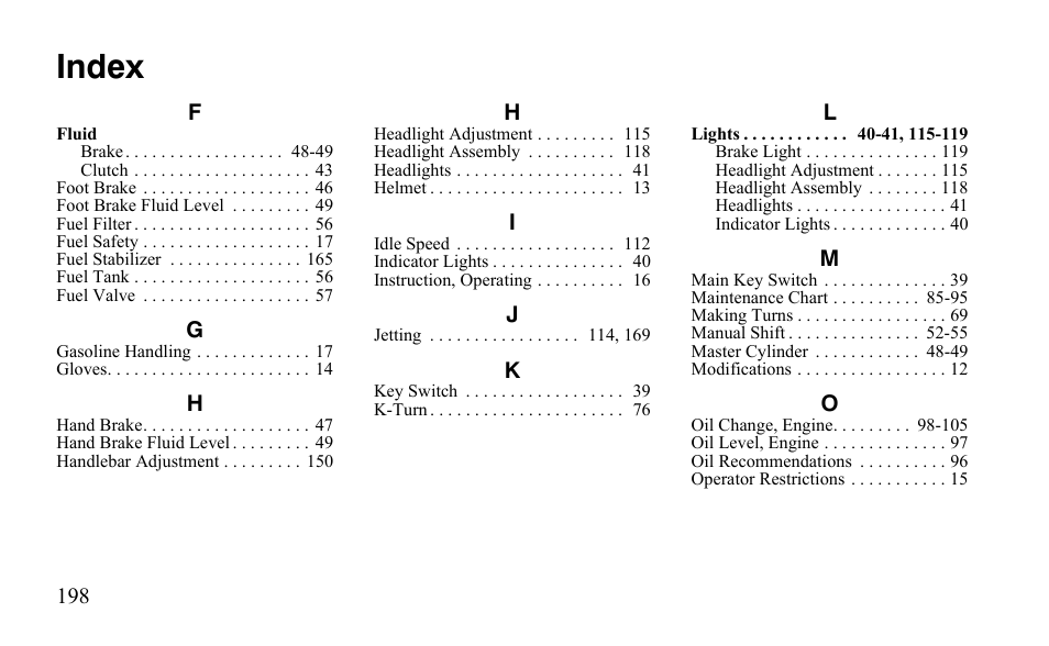 Index | Polaris Outlaw 9922079 User Manual | Page 201 / 203