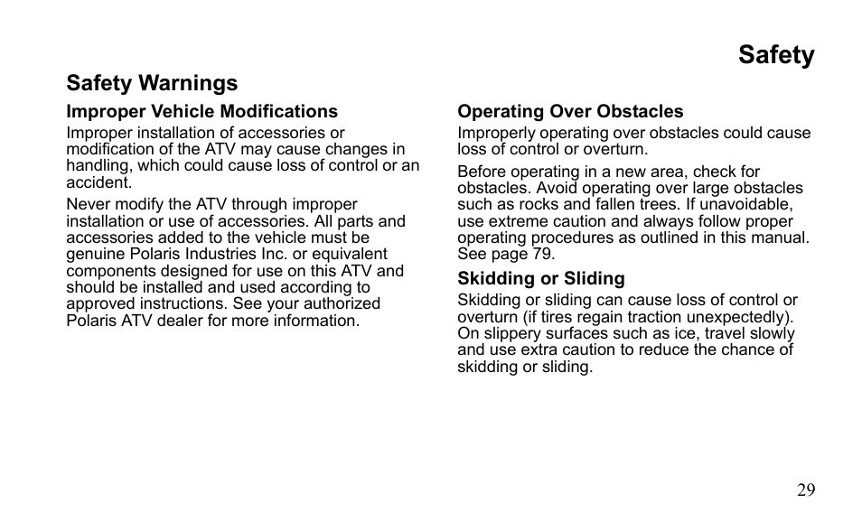 Safety, Safety warnings | Polaris Outlaw 9922079 User Manual | Page 32 / 203