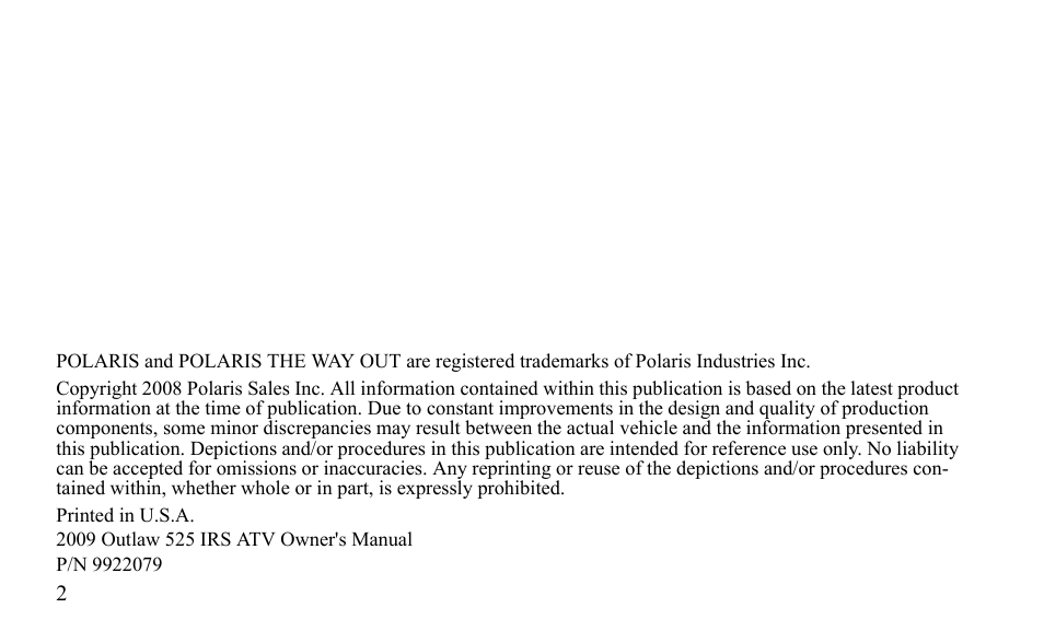 Polaris Outlaw 9922079 User Manual | Page 5 / 203