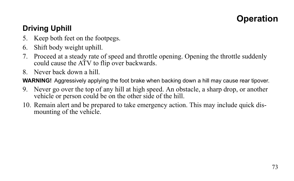 Operation | Polaris Outlaw 9922079 User Manual | Page 76 / 203