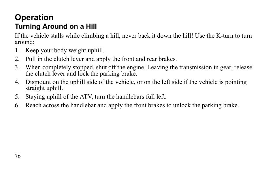 Operation | Polaris Outlaw 9922079 User Manual | Page 79 / 203