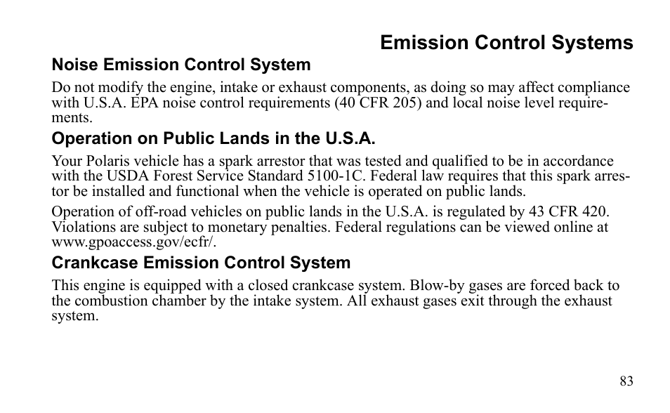 Emission control systems | Polaris Outlaw 9922079 User Manual | Page 86 / 203