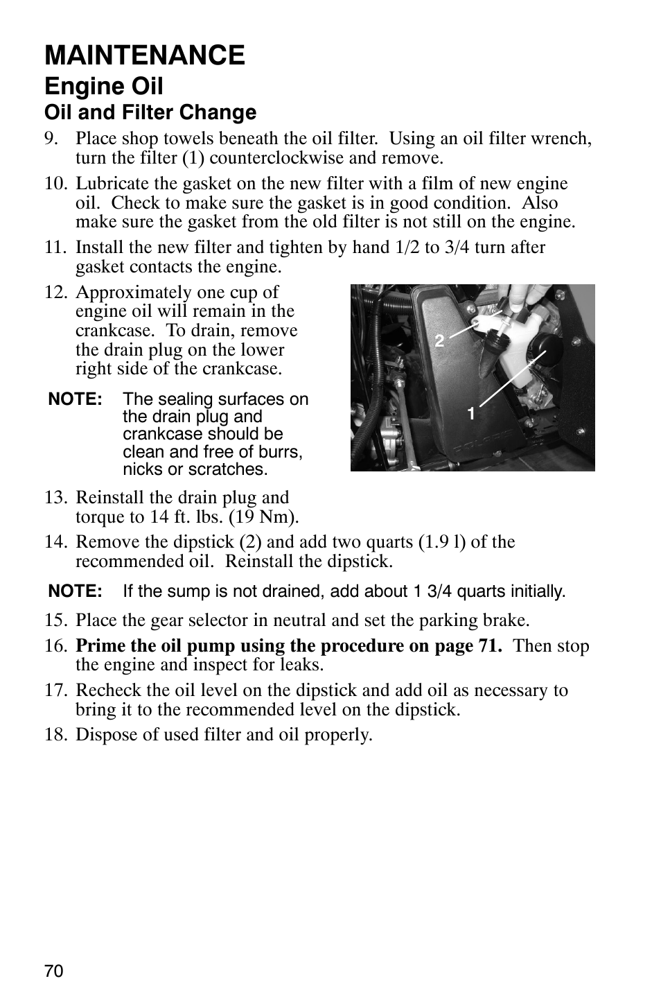 Maintenance, Engine oil | Polaris Scrambler 9921298 User Manual | Page 73 / 129