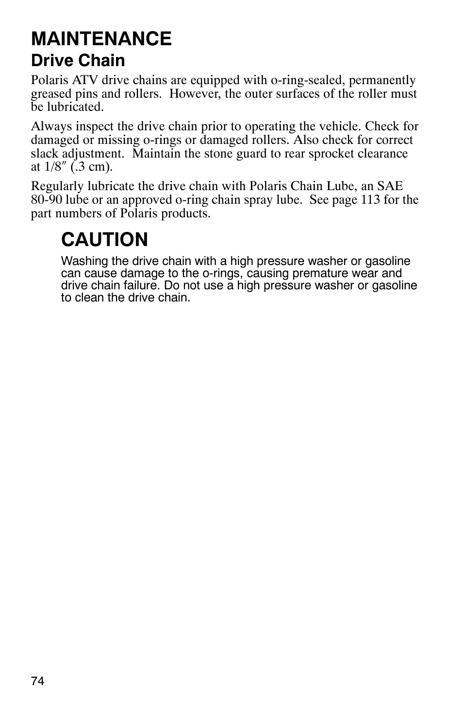 Maintenance, Caution, Drive chain | Polaris Scrambler 9921298 User Manual | Page 77 / 129